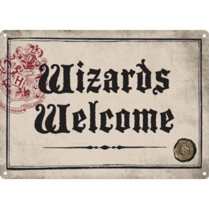 Plechová ceduľa Harry Potter - Wizards Welcome, (21 x 15 cm)