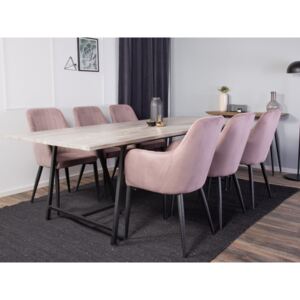 Jepara Comfort stolová súprava 1+6 (čierna/ružová)