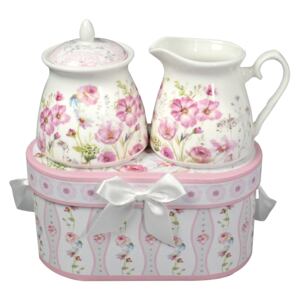 Home Elements Porcelánová cukornička a mliekovka - Rúžové kvetiny