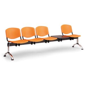 EUROSEAT Plastová lavice do čakární ISO, 4-sedadlo + stolík, oranžová, chrómované nohy