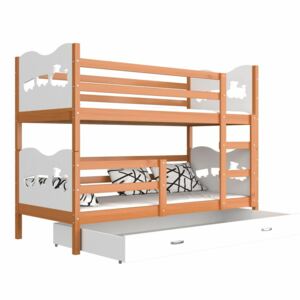 Detská poschodová posteľ FOX, 190x80 cm, jelša/biely - srdiečka