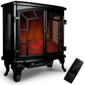 Elektrický krb s dvoma dverami s ventilátorom a ohňom ČIERNY