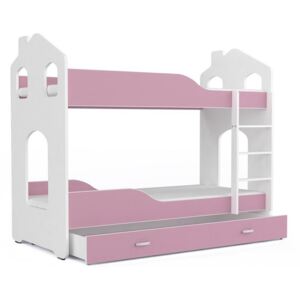 Expedo Detská posteľ PATRIK 2 Domek + matrac + rošt ZADARMO, 190x80 cm, šedá/ružová