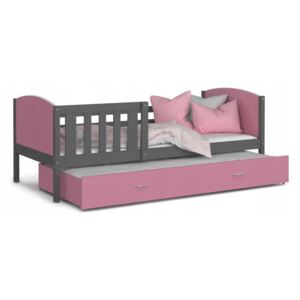 Expedo Detská posteľ DOBBY P2 COLOR + matrac + rošt ZADARMO, 190x80 cm, šedá/ružová