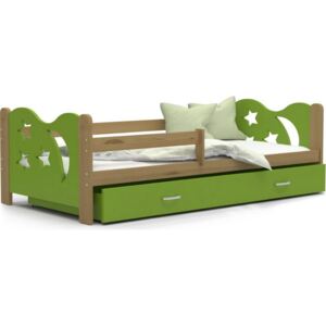 Detská posteľ MICKEY P1 + matrac + rošt ZADARMO, 160x80 cm, olcha/zelená
