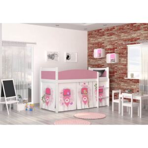 Detská stanová posteľ SWING, 184x80 cm, biela/ZAMEK PRINCESS/ružová
