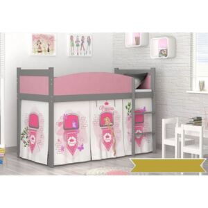 Detská stanová posteľ SWING, 184x80 cm, šedá/ZAMEK PRINCESS/ružová