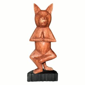 Joga Mačka drevená soška (Ručne vyrezávaná mačka joga na jednej nohe)