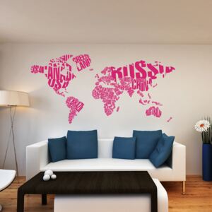 GLIX Mapa sveta - nálepka na stenu Růžová 200 x 100 cm