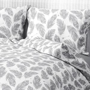 Goldea bavlnené posteľné obliečky - vzor 670 sivá pierka na bielom 140 x 220 a 70 x 90 cm