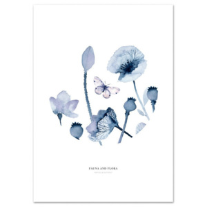 Plagát Leo La Douce Poppies & Butterflies II, 21 × 29,7 cm