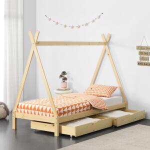 [en.casa] Detská posteľ "Teepee" AAKB-8722 borovica 90x200 cm s roštom a úložným priestorom