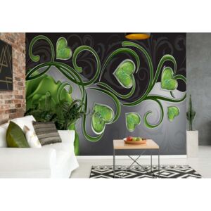 GLIX Fototapeta - Rose Hearts Green Swirly Modern Design Vliesová tapeta - 312x219 cm