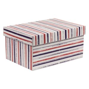 Darčeková krabica s vekom 300x200x150/40 mm, VZOR - PRUHY fialová/koralová