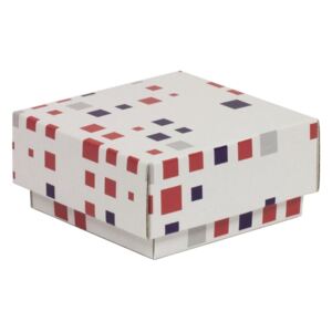 Darčeková krabička s vekom 100x100x50/40 mm, VZOR - KOCKY fialová/koralová