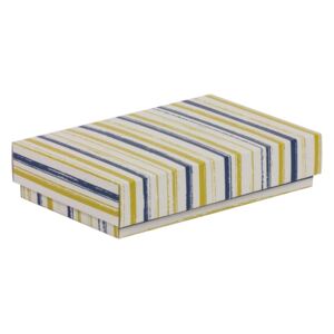 Darčeková krabička s vekom 250x150x50/40 mm, VZOR - PRUHY modrá/žltá