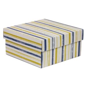 Darčeková krabička s vekom 200x200x100/40 mm, VZOR - PRUHY modrá/žltá