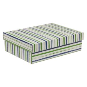 Darčeková krabica s vekom 350x250x100/40 mm, VZOR - PRUHY zelená/modrá