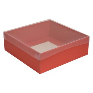 Darčeková krabica s priehľadným vekom 300x300x100/35 mm, koralová