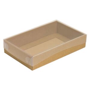Darčeková krabička s priehľadným vekom 250x150x50/35 mm, kraftová - hnedá