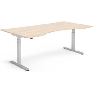 Výškovo nastaviteľný stôl Modulus, vykrojený, 2000x1000 mm, dub/strieb
