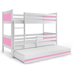 Poschodová posteľ BALI 3 + matrac + rošt ZADARMO, 190x80 cm, biely/ružový