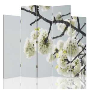 CARO Paraván - White Flowers On The Branch | päťdielny | jednostranný 180x180 cm