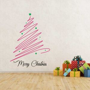 GLIX Merry Christmas - nálepka na stenu Zelená a růžová 90 x 70 cm
