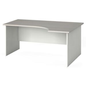 Ergonomický kancelársky pracovný stôl 160 x 120 cm, biela/dub prírodný, pravý