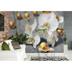 Fototapeta GLIX - Abstract 3D Yellow Balls Orchids + lepidlo ZADARMO Vliesová tapeta - 208x146 cm