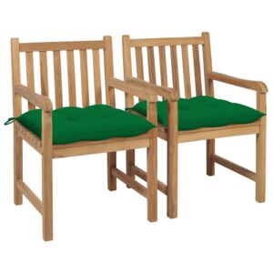 Záhradné stoličky 2 ks zelené podložky tíkový masív