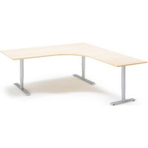Výškovo nastaviteľný stôl Adeptus, pravý, 2000x1800 mm, laminát breza/šedá