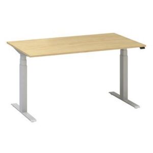Výškovo nastaviteľný kancelársky stôl Alfa Up so sivým podnožím, 140 x 80 x 61,5-127,5 cm, dezén buk