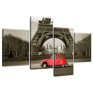 Obraz na plátne Červené auto pred Eiffelovou vežou v Paríži 120x70cm 3533A_4Z