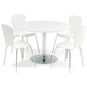 Jedálenská zostava: stôl Ø1100 mm, biely + 4 stoličky, biela