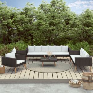 5-dielna záhradná sedacia súprava+podložky, polyratan, čierna
