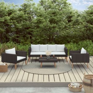 4-dielna záhradná sedacia súprava+podložky, polyratan, čierna