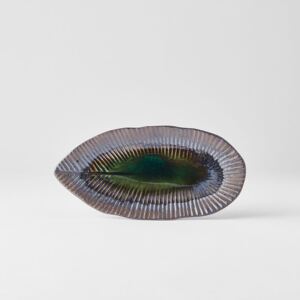 MADE IN JAPAN Sada 2 ks: Vrúbkovaný oválny tanier MIDORI 21 × 10,5 cm