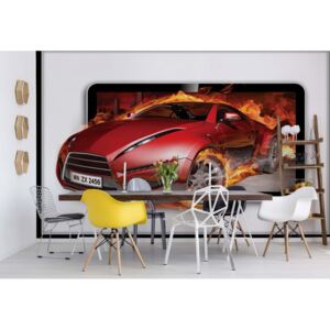 GLIX Fototapeta - Red Sport'S Car Flames Vliesová tapeta - 368x254 cm