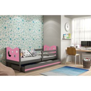 Detská posteľ MIKO + ÚP + matrace + rošt ZDARMA, 80x190, grafit, ružová
