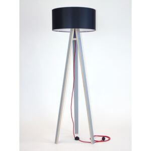 Sivá stojacia lampa s čiernym tienidlom a červeným káblom Ragaba Wanda