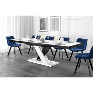 Luxusný rozkladací jedálenský stôl XENON LUX LESK biely vrch/čierno biele nohy/čierny podstavec DOPRAVA ZADARMO