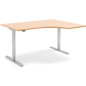 Výškovo nastaviteľný stôl Flexus, rohový, 1600x1200 mm, buk