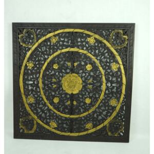 Závesná dekorácia MANDALA hnedá-zlatá, exotické drevo, ručná práca, 100x100 cm