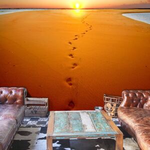 Bimago Fototapeta - Footprints in the sand 200x154 cm