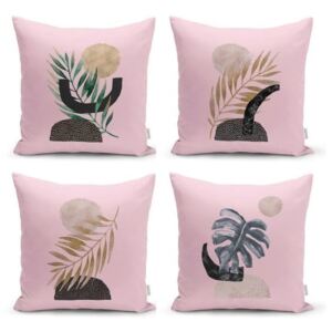 Súprava 4 dekoratívnych obliečok na vankúše Minimalist Cushion Covers Geometric Leaf Pink, 45 x 45 cm