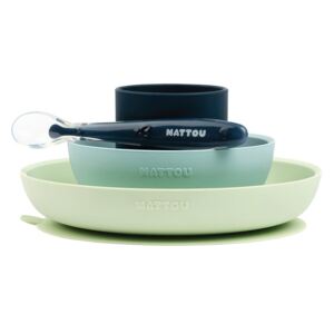 Nattou NATTOU Set jedálenský silikonový 4 ks zeleno-modrý bez BPA