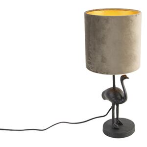 Vintage stolná lampa čierna látková tienidlo taupe 20 cm - pštros
