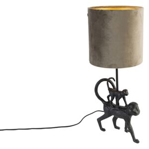 Vintage stolná lampa čierna s látkovým tienidlom taupe - Aap Unge