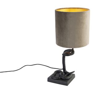 Vintage stolná lampa čierna látková tienidlo taupe - Slange